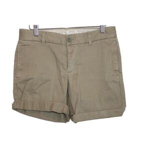 Womens J.Crew Broken-In Khaki Cuffed Hem Flat Front Seam Boyfriend Shorts Size 0